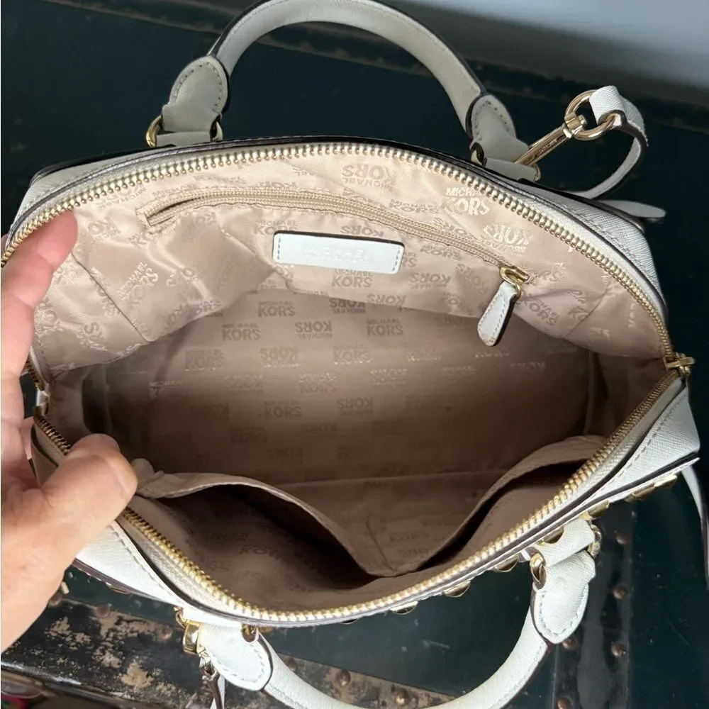 Michael Kors Selma Studded Saffiano Leather  White Handbag